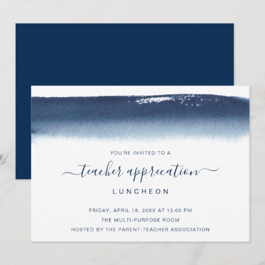Creative Navy Blue Waterverf Teacher Day Kaart (Voorkant / Achterkant)