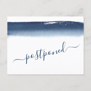 Creative Navy Blue Waterverf Wedding Postponement Aankondigingskaart