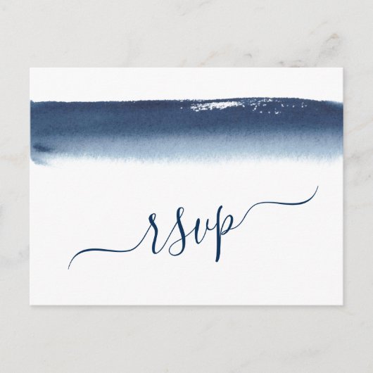 Creative Navy Blue Waterverf Wedding RSVP Uitnodiging Briefkaart (Voorkant)