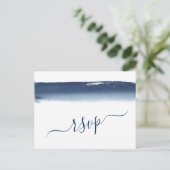 Creative Navy Blue Waterverf Wedding RSVP Uitnodiging Briefkaart (Staand voorkant)