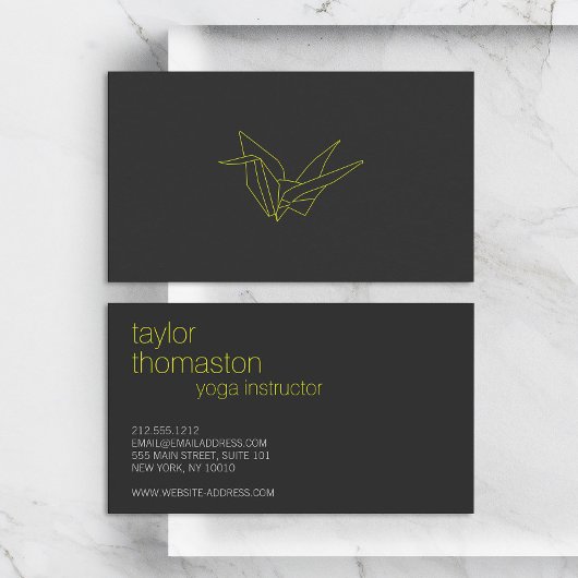 Creative Origami Crane Neon Geel op Donkergrijs Visitekaartje