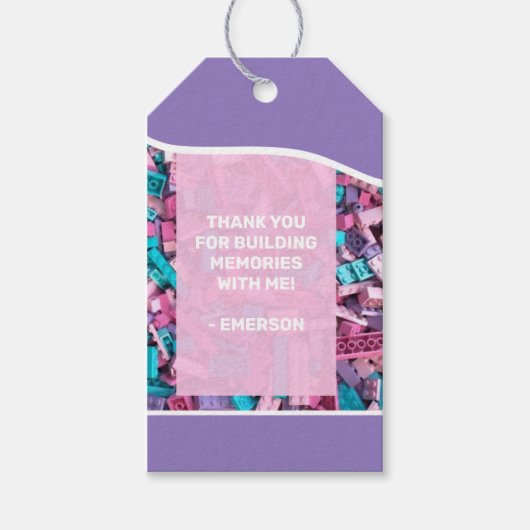 Creative Pastel Roze Paarse Bouwstenen Favor Cadeaulabel (Voorkant)