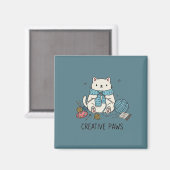 Creative Paws Breien Witte Kat Blauwe Sjaal Accent Magneet (Voorkant / Achterkant)