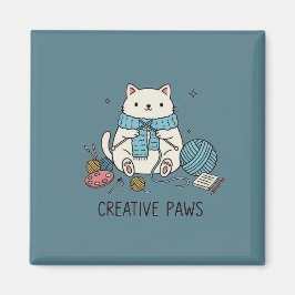 Creative Paws Breien Witte Kat Blauwe Sjaal Accent Magneet