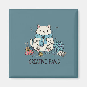 Creative Paws Breien Witte Kat Blauwe Sjaal Accent Magneet