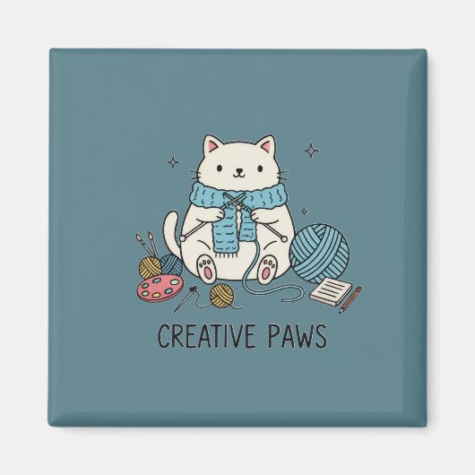 Creative Paws Breien Witte Kat Blauwe Sjaal Accent Magneet (Voorkant)