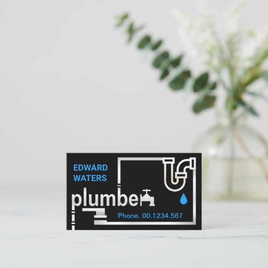Creative-plug-pipes Silver Plumber Signage Visitekaartje (Staand voorkant)