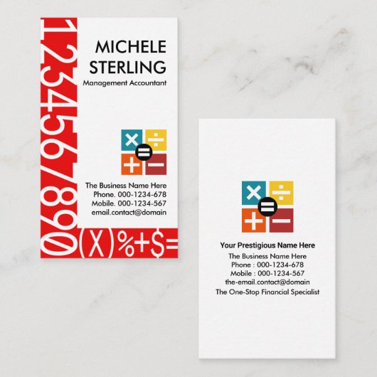 Creative Red Numbers Lijst Financieel Visitekaartje (Voorkant / Achterkant)