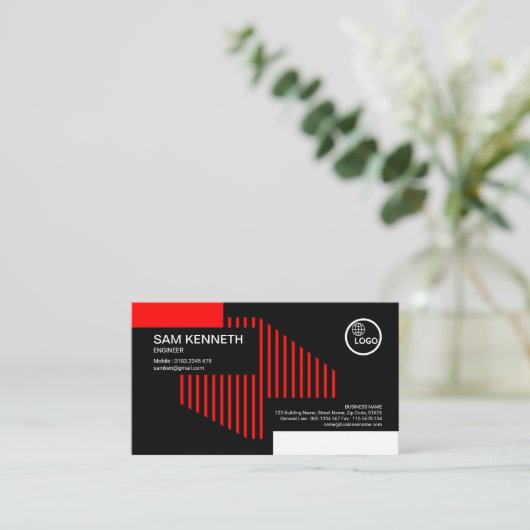 Creative Red Structure Lines Engineer Visitekaartje (Staand voorkant)