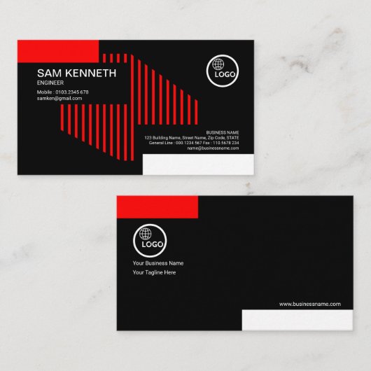 Creative Red Structure Lines Engineer Visitekaartje (Voorkant / Achterkant)