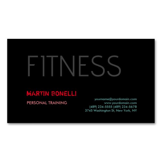 Creative Retro Black Grey Dynamic Personal Trainer Magnetisch Visitekaartje (Voorkant)