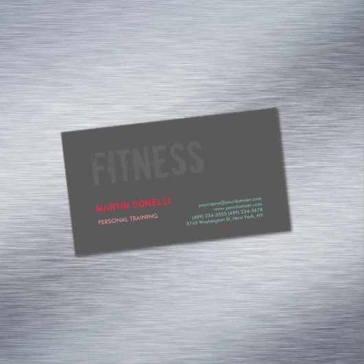 Creative Retro Black Grey Dynamic Personal Trainer Magnetisch Visitekaartje (Voorbeeld)