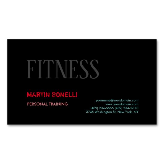 Creative Retro Black Grey Dynamic Personal Trainer Magnetisch Visitekaartje (Voorkant)