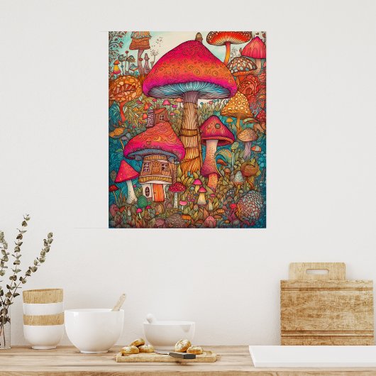 Creative Retro Psychedelic Mushroom Illustratie Poster (Keuken)