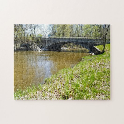 Creative river bridge green photopuzzle puzzel (Horizontaal)