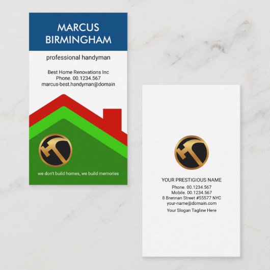 Creative Rooftop Layers Construction Handyman Visitekaartje (Voorkant / Achterkant)