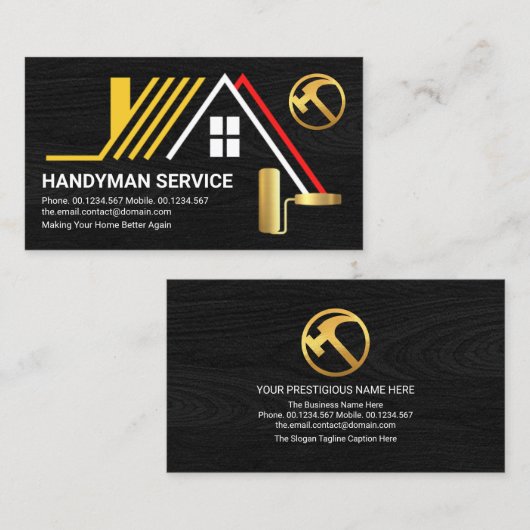 Creative Rooftop op Black Wood Handyman Builder Visitekaartje (Voorkant / Achterkant)