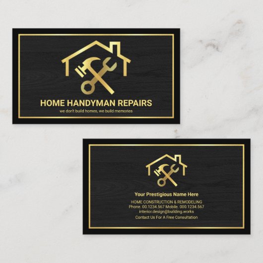 Creative Rooftop Spanner Hammer Gold Lijst Visitekaartje (Voorkant / Achterkant)