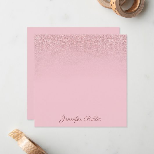 Creative Roos Gold Calligrafie Script Tekst Elegan Notitiekaartje (Voorkant / Achterkant in situ)