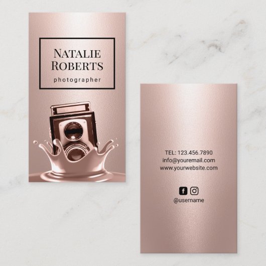 Creative Roos Gold Splash Camera Fotografie Visitekaartje (Voorkant / Achterkant)