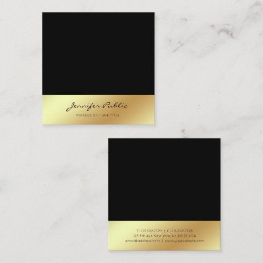 Creative Script Black Gold Trendy Fashionable Vierkante Visitekaartje (Voorkant / Achterkant)