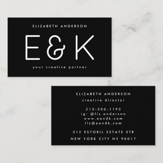 Creative Script Bold Big Monogram Modern Eenvoudig Visitekaartje (Voorkant / Achterkant)