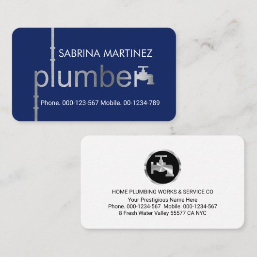 Creative Silver Plumber Pipe System Plumbing Works Visitekaartje (Voorkant / Achterkant)