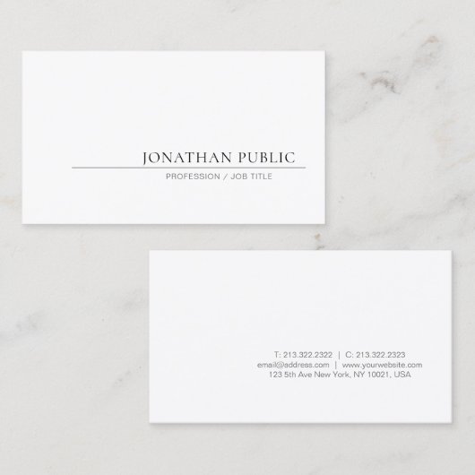 Creative Simple Design Elegant White Plain Trendy Visitekaartje (Voorkant / Achterkant)