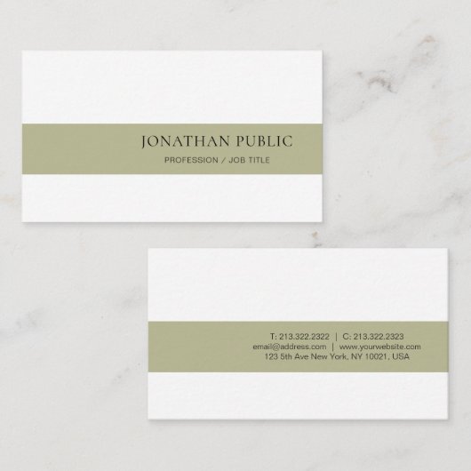 Creative Simple Design Green White Plain Trendy Visitekaartje (Voorkant / Achterkant)