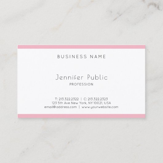 Creative Simple Modern Minimalist Roze White Plain Visitekaartje (Achterkant)