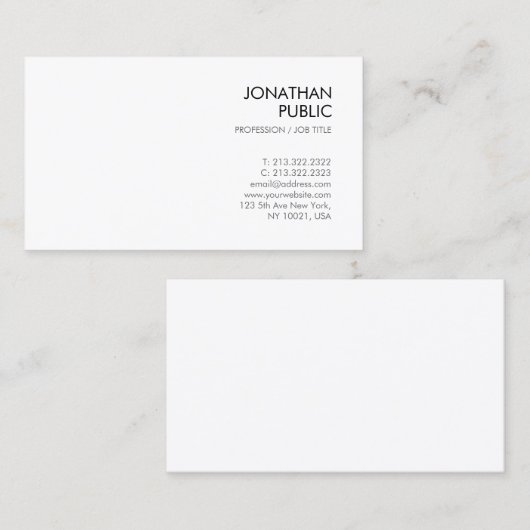 Creative Smart Design Modern Chic White Plain Visitekaartje (Voorkant / Achterkant)