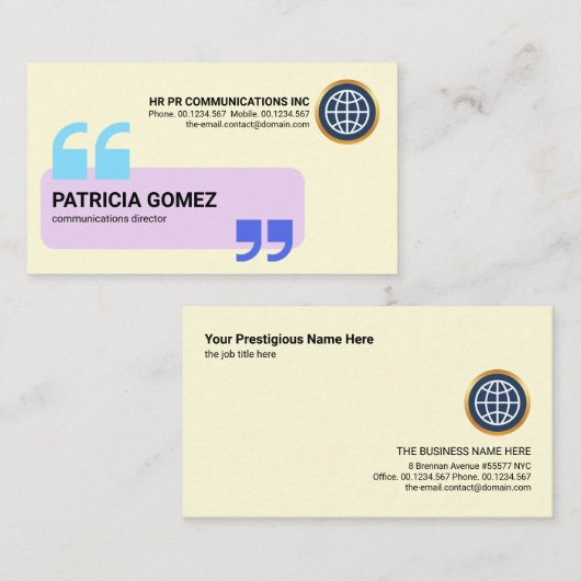 Creative Speech Box Quotting Mark Signage Visitekaartje (Voorkant / Achterkant)