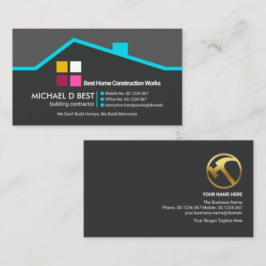 Creative Stylish Blue Rooftop Builder Handyman Visitekaartje (Voorkant / Achterkant)