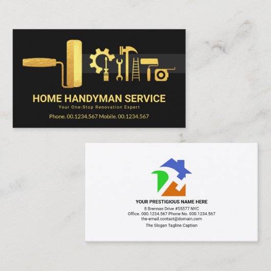 Creative Stylish Gold Handyman Tools Renovation Visitekaartje (Voorkant / Achterkant)