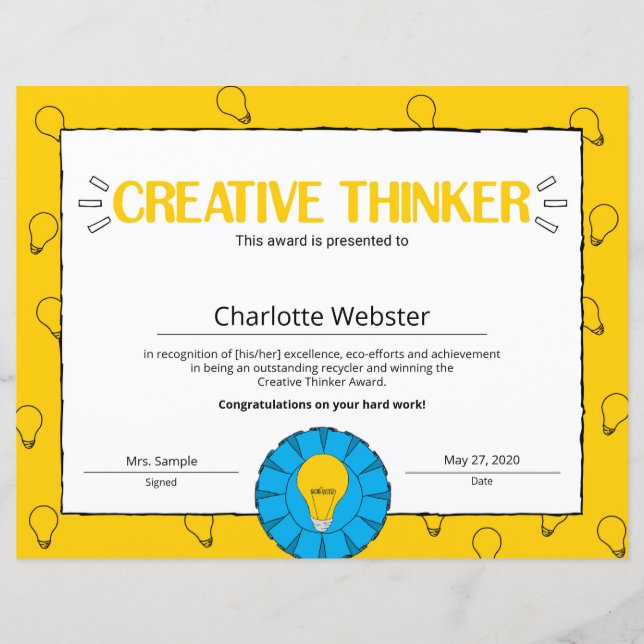 Creative Thinker Certificate of Achievement PDF (Voorkant)