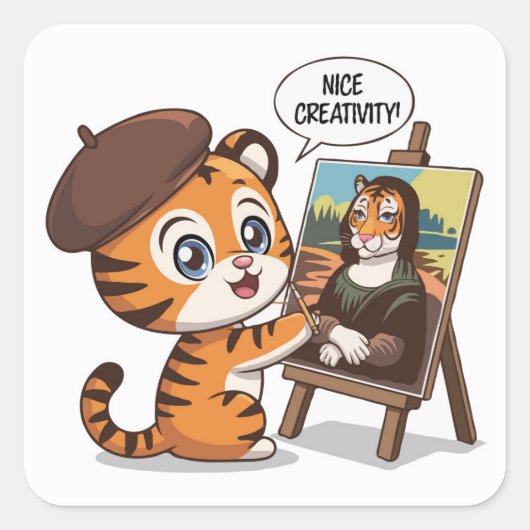 Creative Tiger Cub - Terug naar School Schilderen Vierkante Sticker (Voorkant)