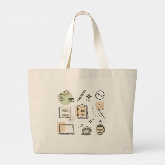 Creative Tools & Icons Collage – Hand-Drawn Grote Tote Bag (Achterkant)