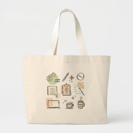 Creative Tools & Icons Collage – Hand-Drawn Grote Tote Bag (Voorkant)