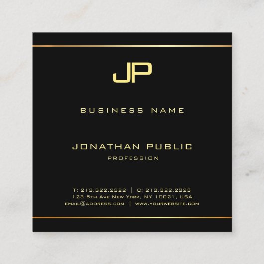 Creative Trendy Glamor Gold Monogram Luxe Golden Vierkante Visitekaartje (Voorkant)