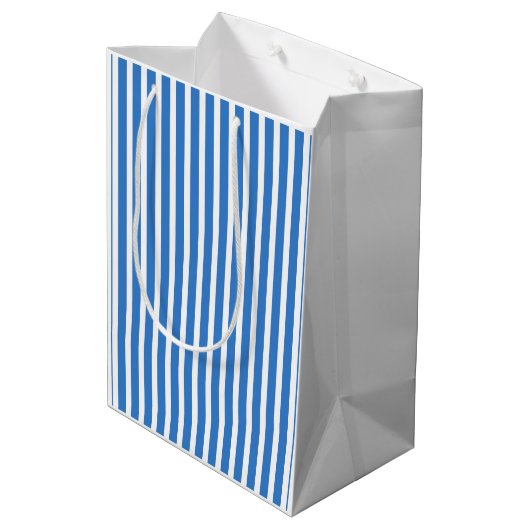 Creative Trendy Sjabloon Modern Blue White Striped Medium Cadeauzakje (Achterkant Gekanteld)