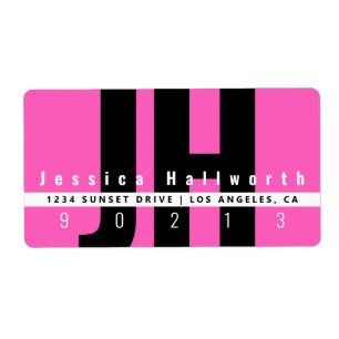 Creative Unique Modern   Roze zwart wit adres Etiket