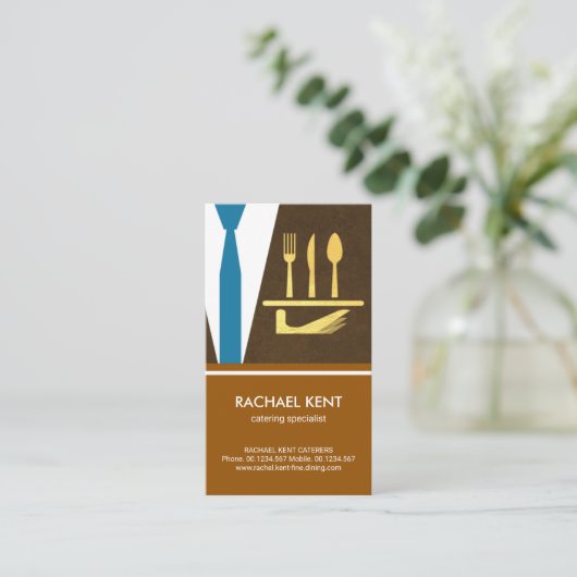 Creative Waiter Tuxedo Apron Serving Bord Cutlery Visitekaartje (Staand voorkant)