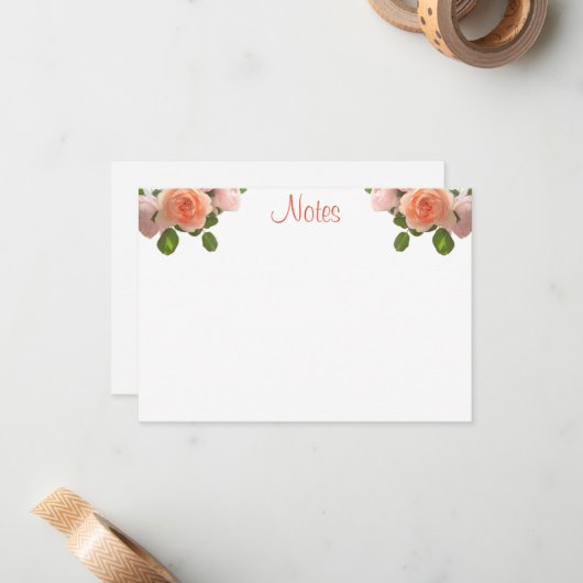 Creative Waterverf Rozen Handgeschreven script Notitiekaartje (Voorkant / Achterkant in situ)