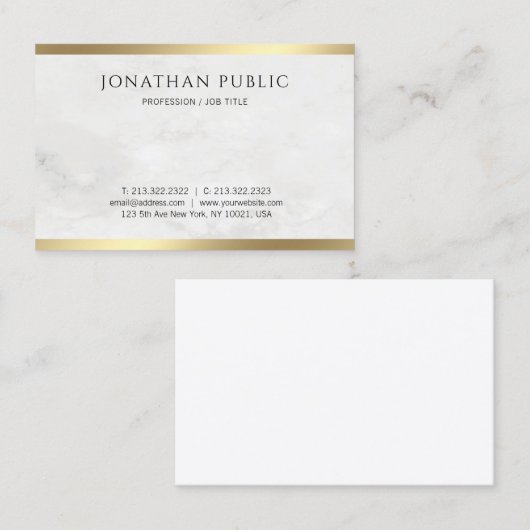 Creative White Marble Modern Gold Blik Sjabloon Visitekaartje (Voorkant / Achterkant)