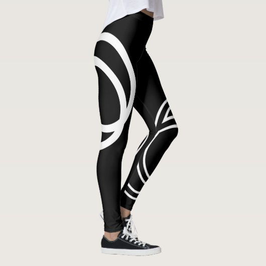 Creative White Monochrome Intersected Circles Leggings (Rechts)