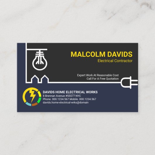 Creative White Power Line Electrical Contractor Visitekaartje (Voorkant)