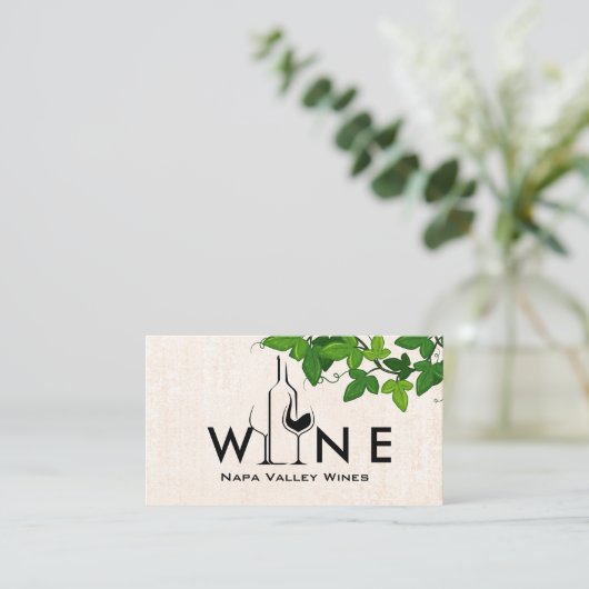 Creative Wine Logo Type | wijnstokbladeren Visitekaartje (Staand voorkant)