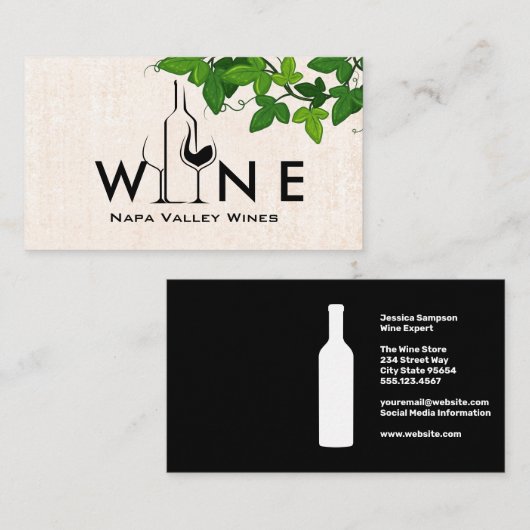 Creative Wine Logo Type | wijnstokbladeren Visitekaartje (Voorkant / Achterkant)