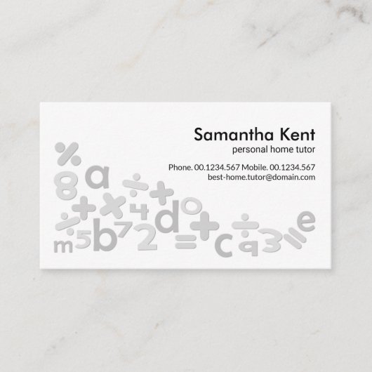 Creative Wiskunde Symbols Alphabets Home Tutor Visitekaartje (Voorkant)