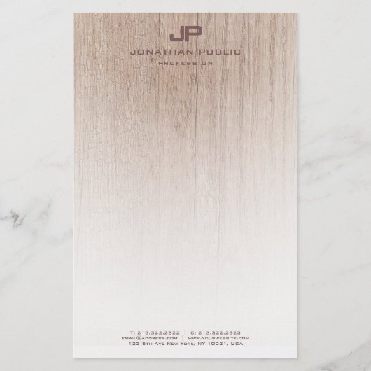 Creative Wood Look Elegant monogram Sjabloon Briefpapier (Voorkant)